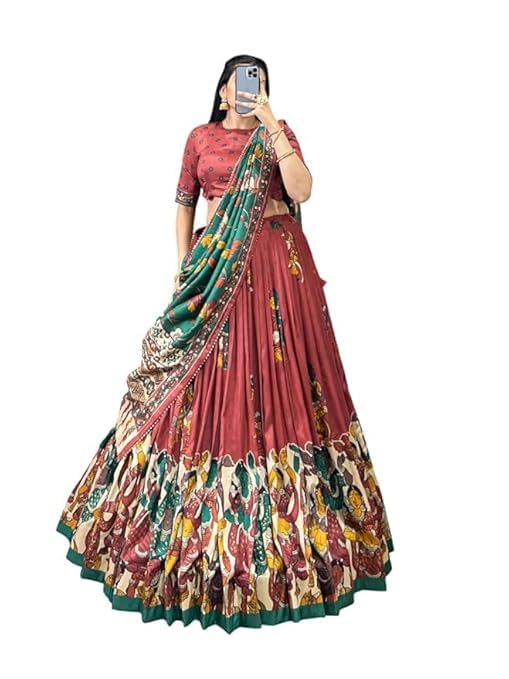 74 COLOR HALFSLIVE Women's Trending Designeer Tussar Silk Lehenga Choli Print with Foil Work With Unstitched Blouse Patola Print Adorned with Foil Work For Navrati || Wedding