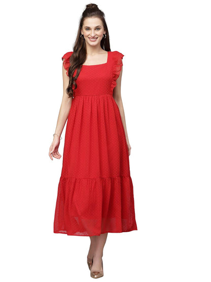 Georgette Jacquard Butti Square Neck Knee Length Western Dresses for Women (Dress2 89) 1