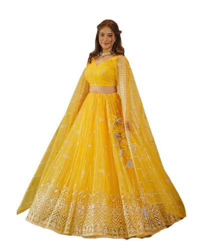 Women's Yellow Embroidered Lehenga Choli Set with Dupatta | Traditional Lehenga for Girls | Stylish Lehenga Choli for Haldi, Festive, Cultural & Ethnic Wear