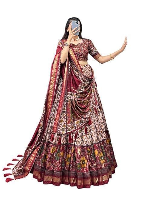 74 COLOR HALFSLIVE Women's Trending Designeer Tussar Silk Lehenga Choli Print with Foil Work With Unstitched Blouse Patola Print Adorned with Foil Work For Navrati || Wedding