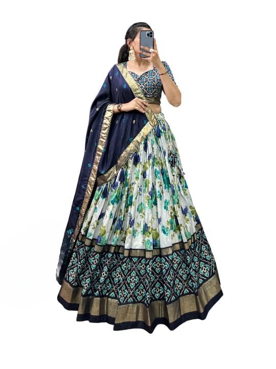 Trending Tussar Silk Lehenga Choli Print with Foil Work With Unstitched Blouse Patola Print Adorned with Foil Work For Navrati || Wedding