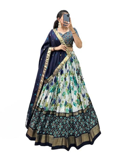 Trending Tussar Silk Lehenga Choli Print with Foil Work With Unstitched Blouse Patola Print Adorned with Foil Work For Navrati || Wedding
