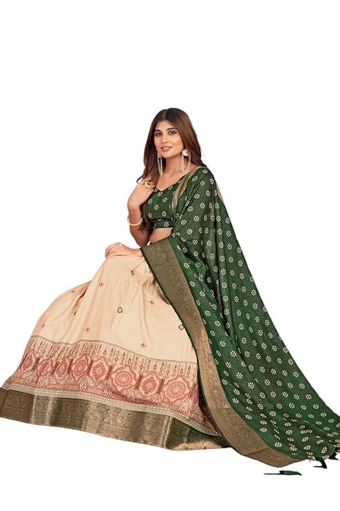 74 COLOR HALFSLIVE Women's Trending Designeer Tussar Silk Lehenga Choli Print with Foil Work With Unstitched Blouse Patola Print Adorned with Foil Work For Navrati || Wedding