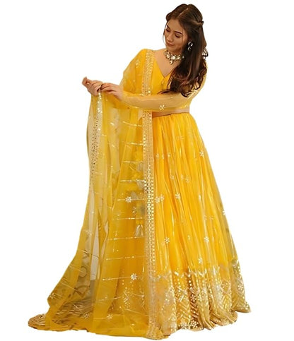 Women's Yellow Embroidered Lehenga Choli Set with Dupatta | Traditional Lehenga for Girls | Stylish Lehenga Choli for Haldi, Festive, Cultural & Ethnic Wear