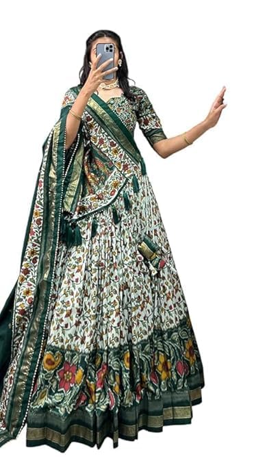 Trending Tussar Silk Lehenga Choli Print with Foil Work With Unstitched Blouse Patola Print Adorned with Foil Work For Navrati || Wedding