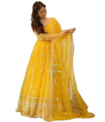 Women's Yellow Embroidered Lehenga Choli Set with Dupatta | Traditional Lehenga for Girls | Stylish Lehenga Choli for Haldi, Festive, Cultural & Ethnic Wear