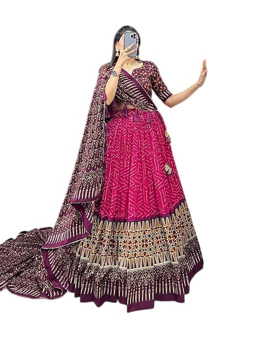 74 COLOR HALFSLIVE Women's Trending Designeer Tussar Silk Lehenga Choli Print with Foil Work With Unstitched Blouse Patola Print Adorned with Foil Work For Navrati || Wedding