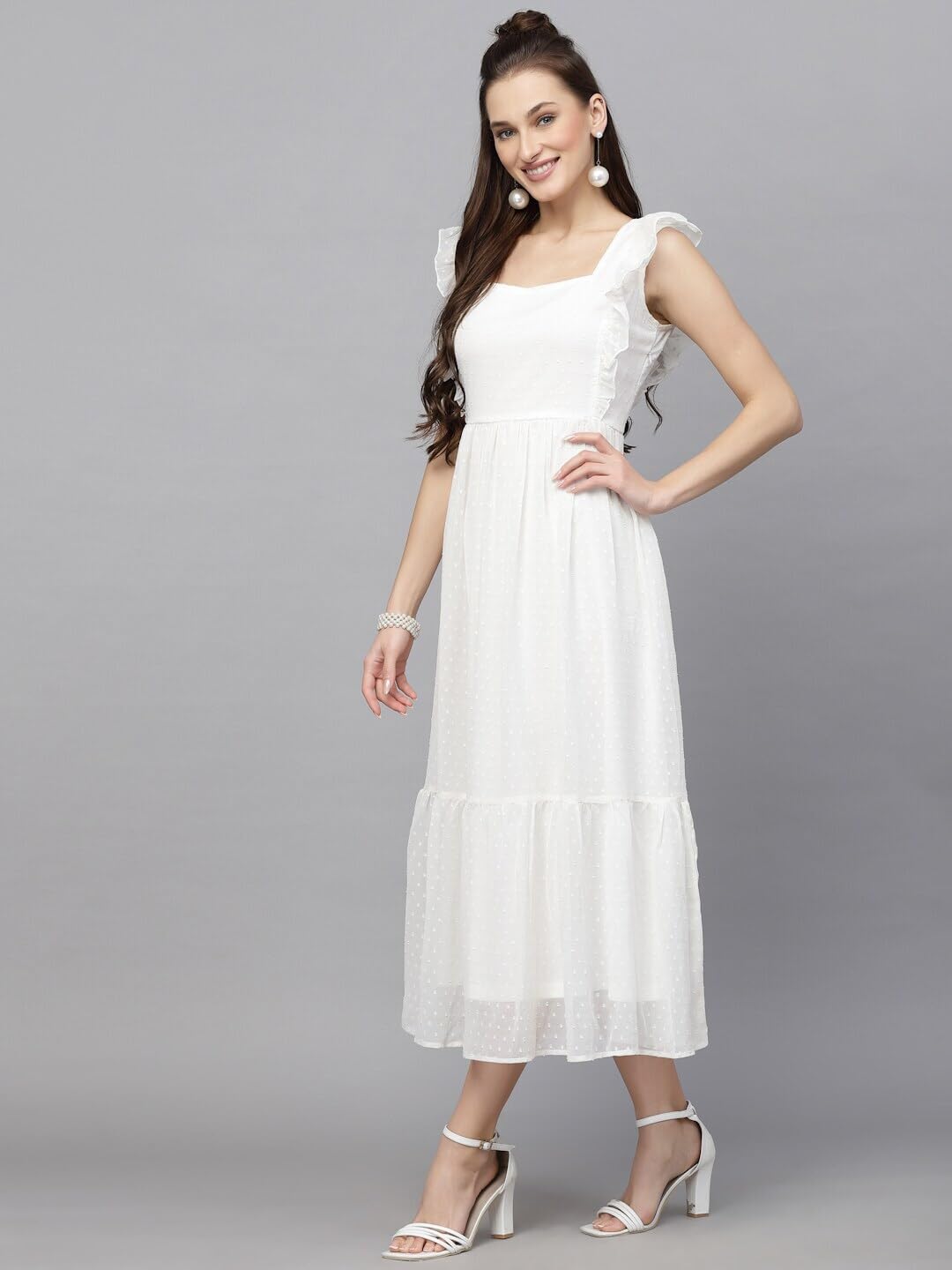 Georgette Jacquard Butti Square Neck Knee Length Western Dresses for Women (Dress2 89) 1