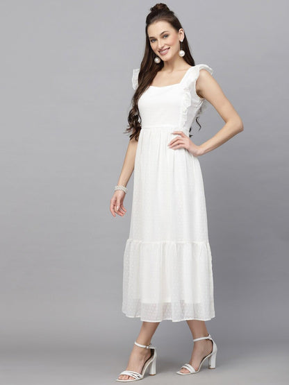 Georgette Jacquard Butti Square Neck Knee Length Western Dresses for Women (Dress2 89) 1