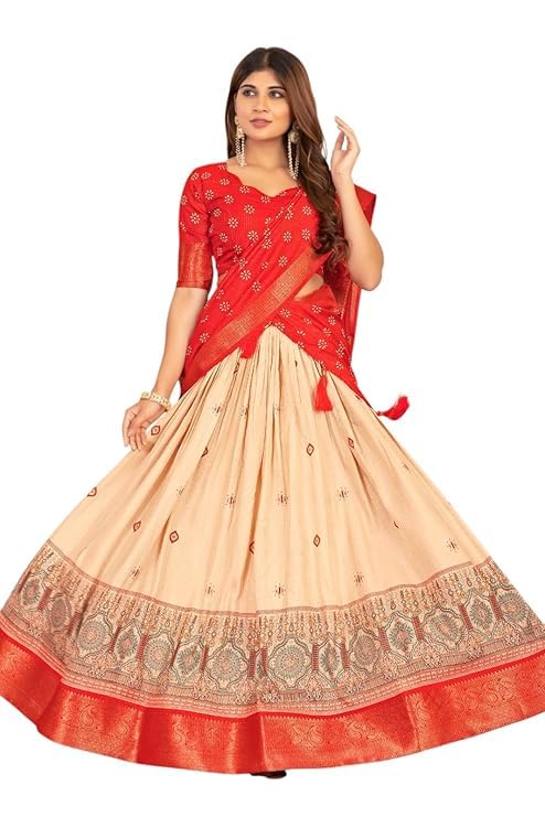 74 COLOR HALFSLIVE Women's Trending Designeer Tussar Silk Lehenga Choli Print with Foil Work With Unstitched Blouse Patola Print Adorned with Foil Work For Navrati || Wedding