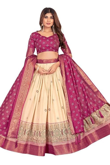 74 COLOR HALFSLIVE Women's Trending Designeer Tussar Silk Lehenga Choli Print with Foil Work With Unstitched Blouse Patola Print Adorned with Foil Work For Navrati || Wedding