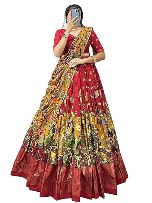 74 COLOR HALFSLIVE Women's Trending Designeer Tussar Silk Lehenga Choli Print with Foil Work With Unstitched Blouse Patola Print Adorned with Foil Work For Navrati || Wedding