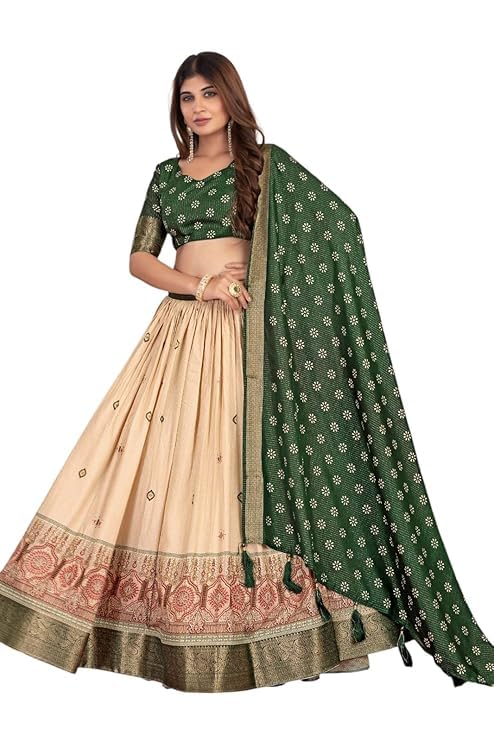 74 COLOR HALFSLIVE Women's Trending Designeer Tussar Silk Lehenga Choli Print with Foil Work With Unstitched Blouse Patola Print Adorned with Foil Work For Navrati || Wedding