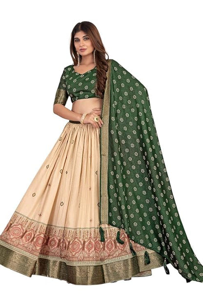 74 COLOR HALFSLIVE Women's Trending Designeer Tussar Silk Lehenga Choli Print with Foil Work With Unstitched Blouse Patola Print Adorned with Foil Work For Navrati || Wedding