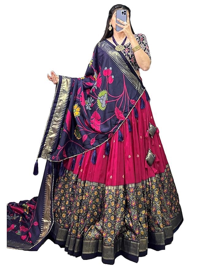 Trending Tussar Silk Lehenga Choli Print with Foil Work With Unstitched Blouse Patola Print Adorned with Foil Work For Navrati || Wedding