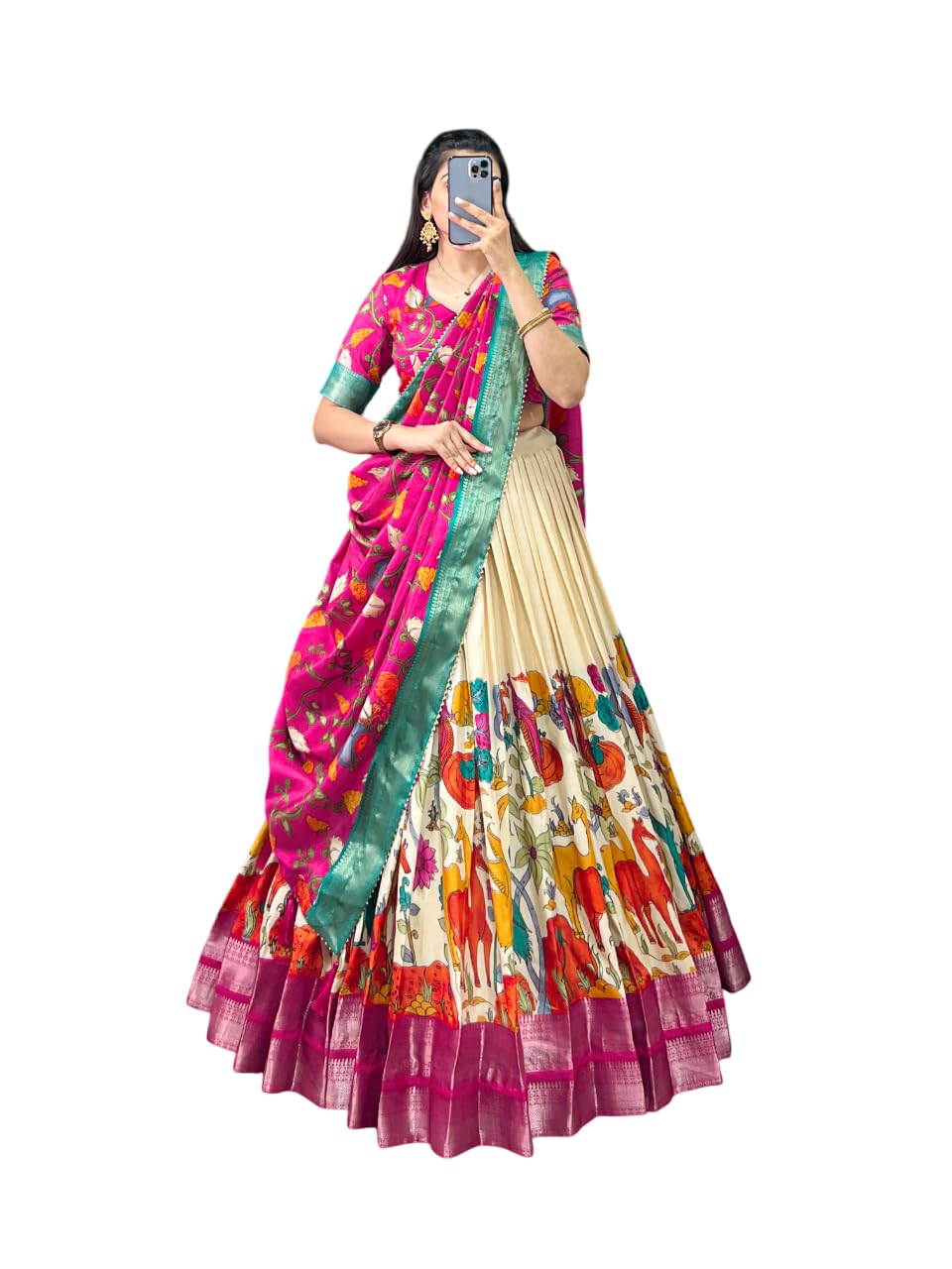 74 COLOR HALFSLIVE Women's Trending Designeer Tussar Silk Lehenga Choli Print with Foil Work With Unstitched Blouse Patola Print Adorned with Foil Work For Navrati || Wedding