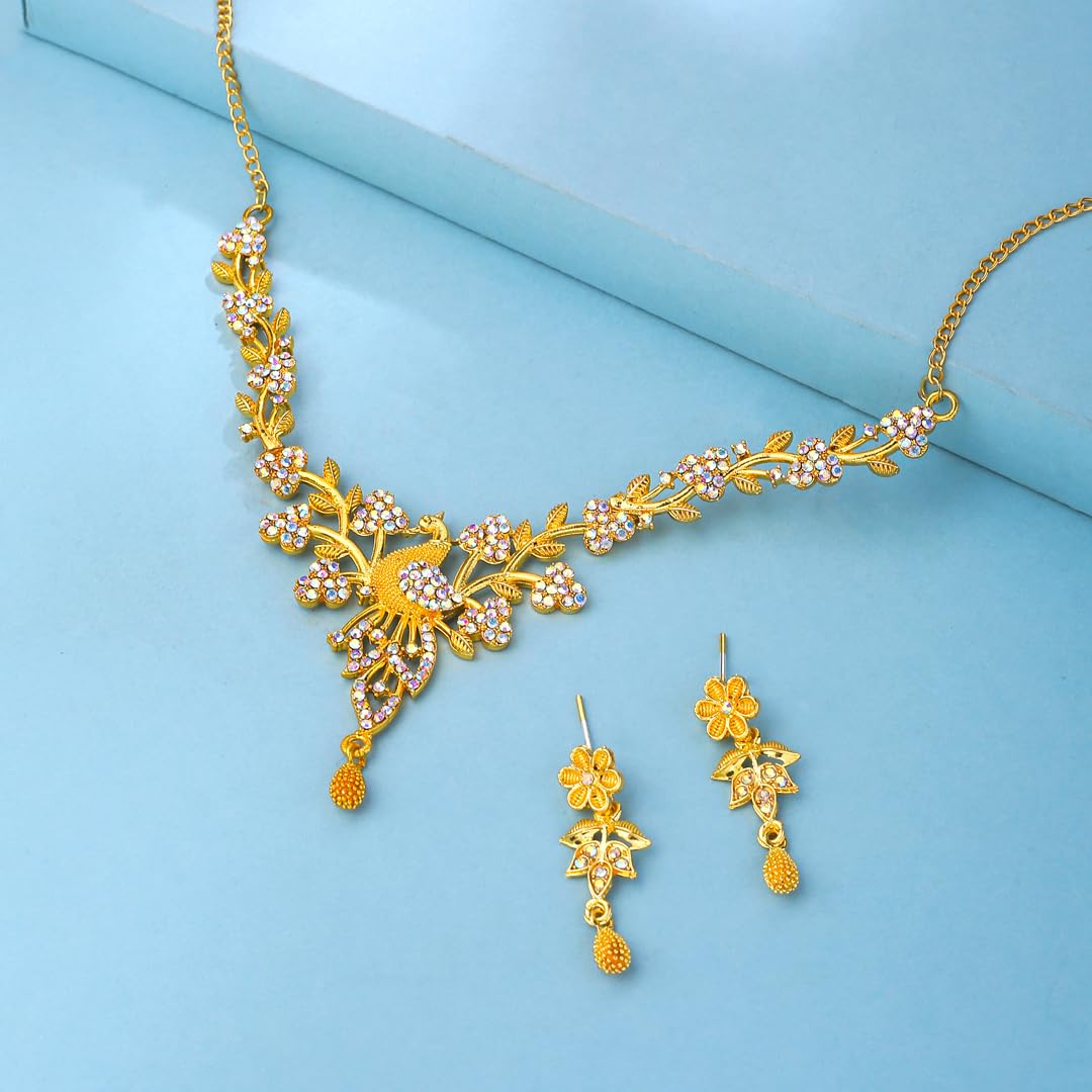 Yellow Chimes Jewellery Set for Women and Girls Crystal Bridal Jewellery Set for Wedding | Bridal Jewellery Set | Birthday Anniversary Gift for Girls & Women
