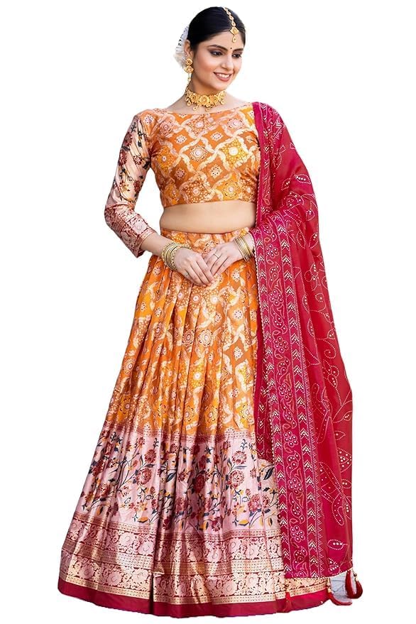 Trending Tussar Silk Lehenga Choli Print with Foil Work With Unstitched Blouse Patola Print Adorned with Foil Work For Navrati || Wedding