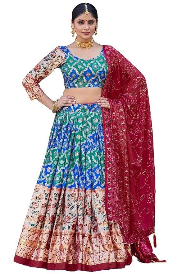 Trending Tussar Silk Lehenga Choli Print with Foil Work With Unstitched Blouse Patola Print Adorned with Foil Work For Navrati || Wedding
