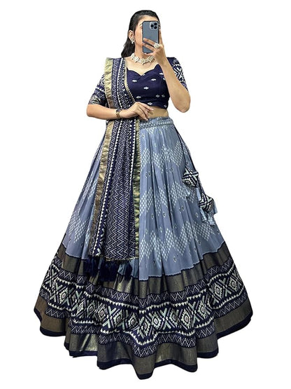 Trending Tussar Silk Lehenga Choli Print with Foil Work With Unstitched Blouse Patola Print Adorned with Foil Work For Navrati || Wedding