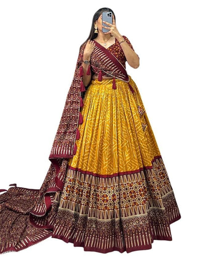 Trending Tussar Silk Lehenga Choli Print with Foil Work With Unstitched Blouse Patola Print Adorned with Foil Work For Navrati || Wedding
