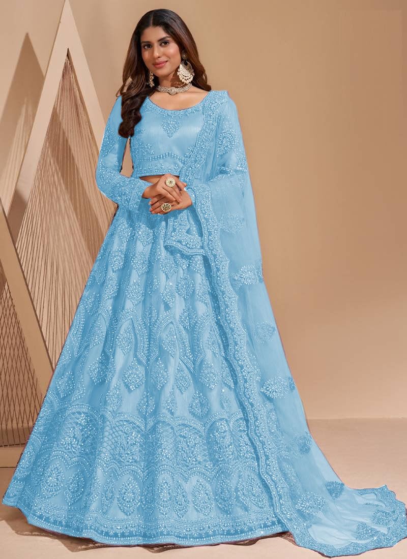 ZAALIMA FASHION Women's Semi Stitched satin blend Lehenga Choli with Embroidered Pattern Unstitched Blouse and Dupatta Set | Women's Lehenga Cholis
