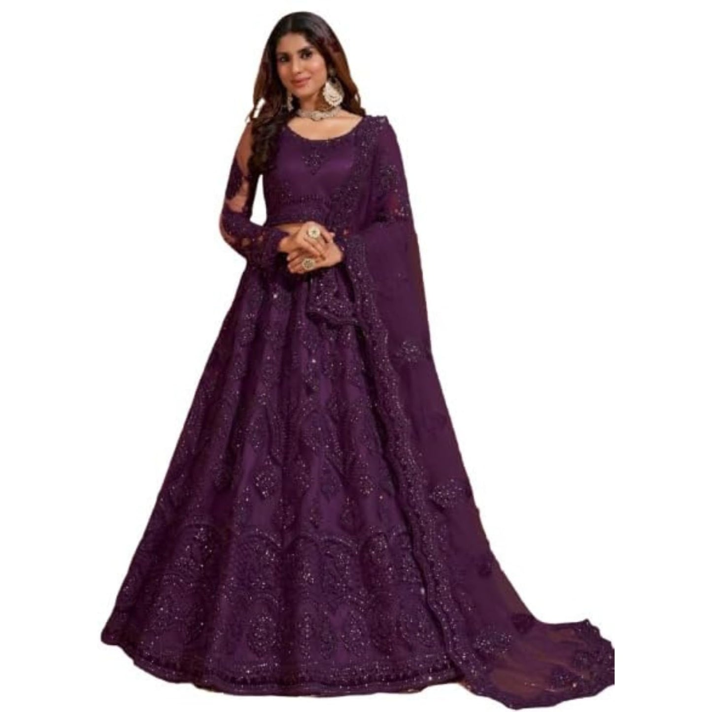 ZAALIMA FASHION Women's Semi Stitched satin blend Lehenga Choli with Embroidered Pattern Unstitched Blouse and Dupatta Set | Women's Lehenga Cholis