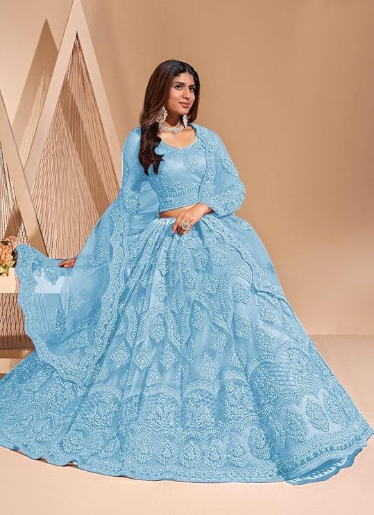 ZAALIMA FASHION Women's Semi Stitched satin blend Lehenga Choli with Embroidered Pattern Unstitched Blouse and Dupatta Set | Women's Lehenga Cholis