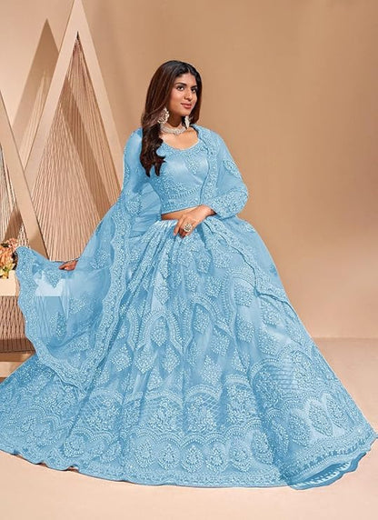ZAALIMA FASHION Women's Semi Stitched satin blend Lehenga Choli with Embroidered Pattern Unstitched Blouse and Dupatta Set | Women's Lehenga Cholis
