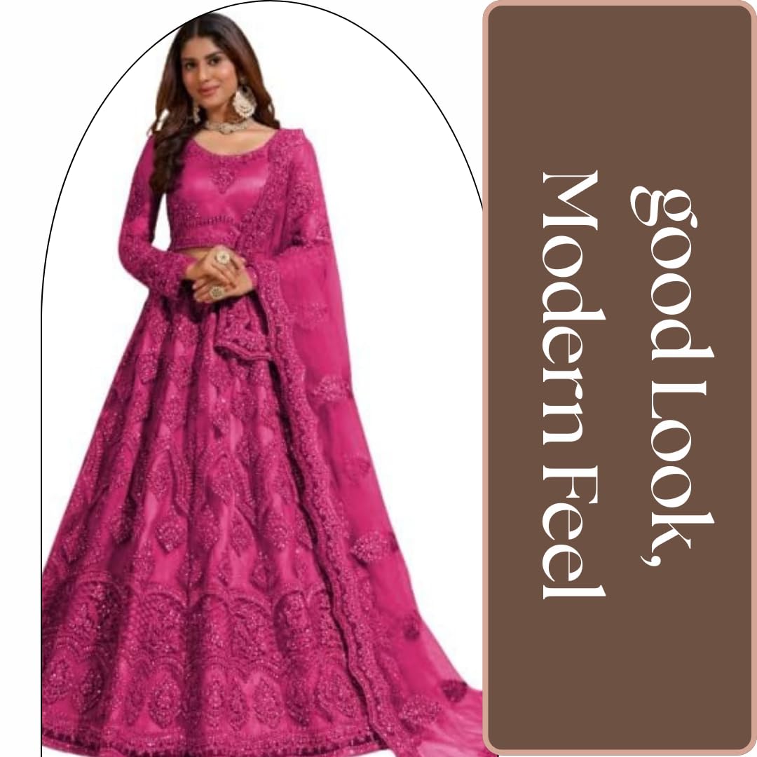 ZAALIMA FASHION Women's Semi Stitched satin blend Lehenga Choli with Embroidered Pattern Unstitched Blouse and Dupatta Set | Women's Lehenga Cholis