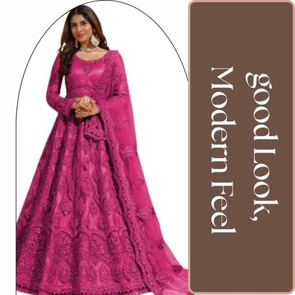 ZAALIMA FASHION Women's Semi Stitched satin blend Lehenga Choli with Embroidered Pattern Unstitched Blouse and Dupatta Set | Women's Lehenga Cholis