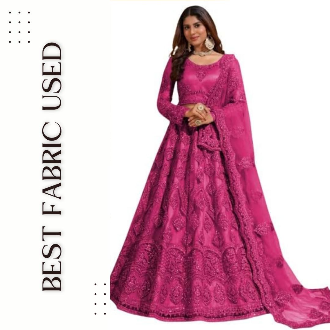 ZAALIMA FASHION Women's Semi Stitched satin blend Lehenga Choli with Embroidered Pattern Unstitched Blouse and Dupatta Set | Women's Lehenga Cholis