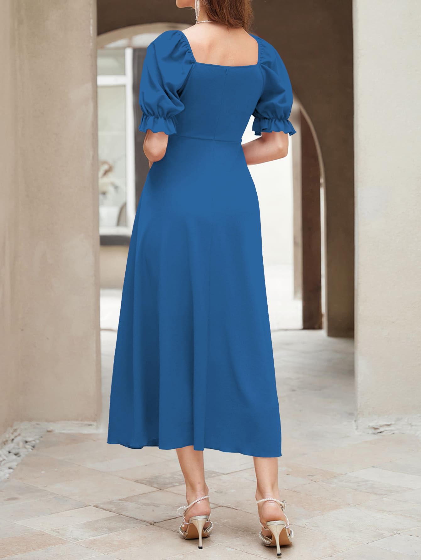 Shasmi Girl's & Women's Solid A-Line Ruched Puff Sleeve Maxi Long Evening One Piece Long Dress for Women Stylish (Dress 131)