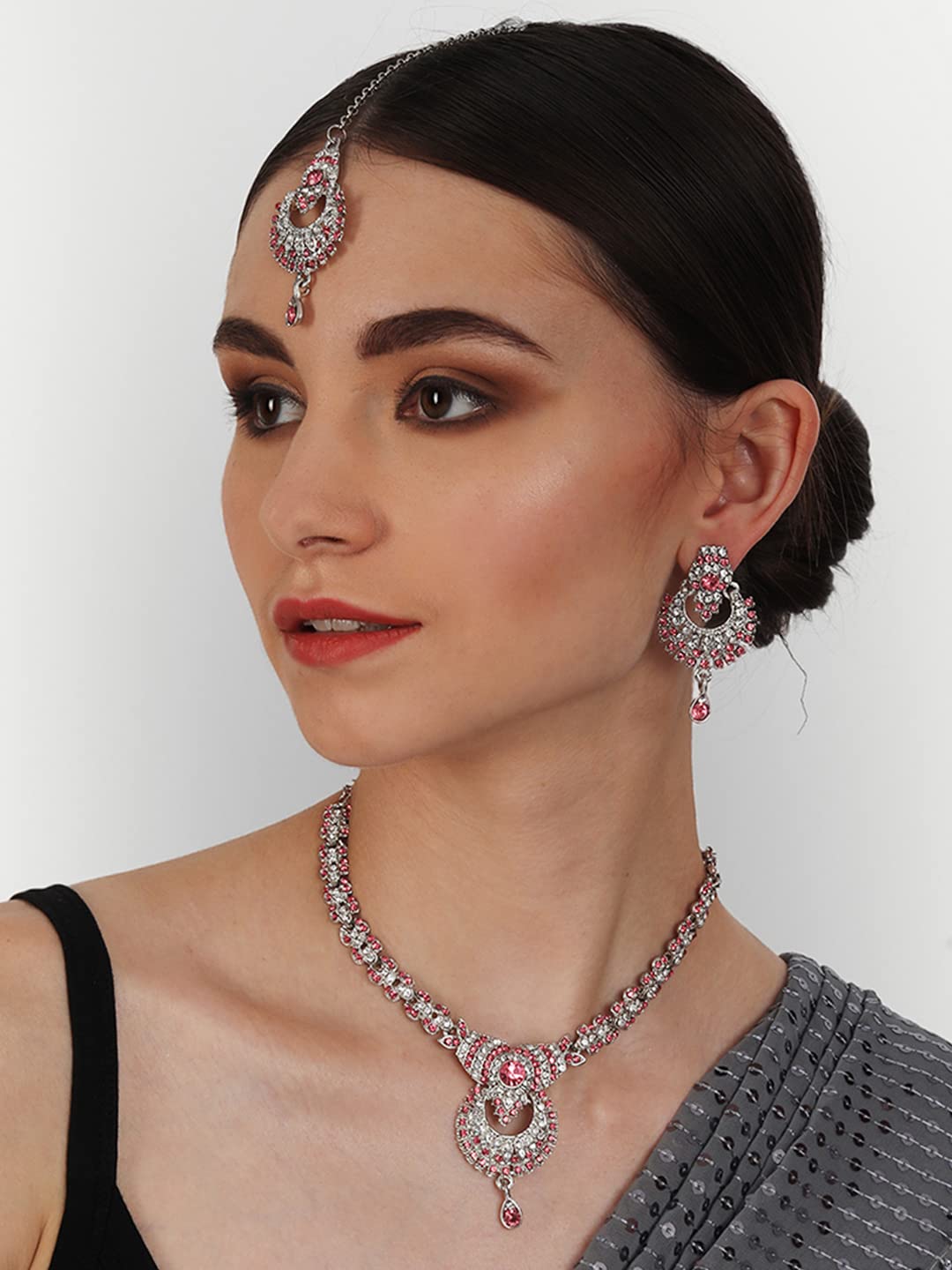 Atasi International Delightful Rhodium Silver Plated Alloy Choker Necklace Set For Women