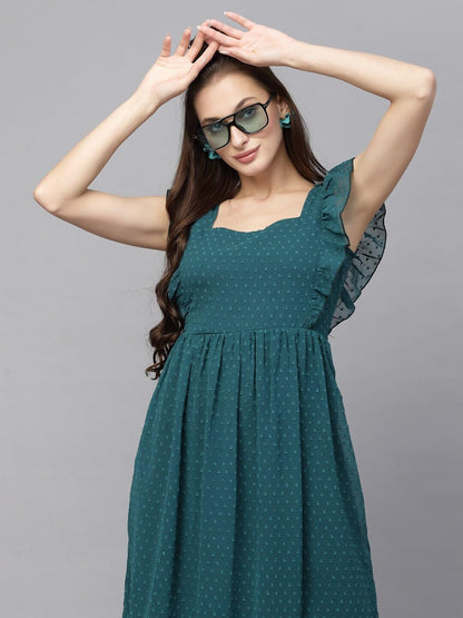 Georgette Jacquard Butti Square Neck Knee Length Western Dresses for Women (Dress2 89) 1
