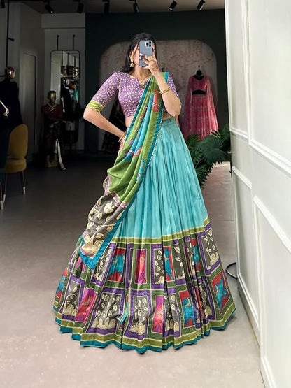 Trending Tussar Silk Lehenga Choli Print with Foil Work With Unstitched Blouse Patola Print Adorned with Foil Work For Navrati || Wedding