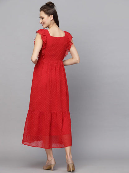 Georgette Jacquard Butti Square Neck Knee Length Western Dresses for Women (Dress2 89) 1