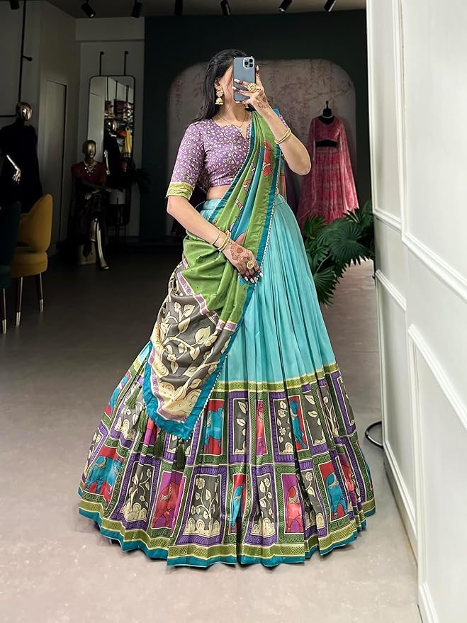 Trending Tussar Silk Lehenga Choli Print with Foil Work With Unstitched Blouse Patola Print Adorned with Foil Work For Navrati || Wedding
