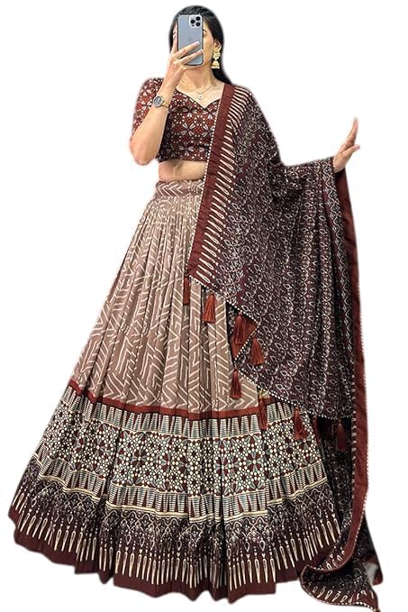 74 COLOR HALFSLIVE Women's Trending Designeer Tussar Silk Lehenga Choli Print with Foil Work With Unstitched Blouse Patola Print Adorned with Foil Work For Navrati || Wedding