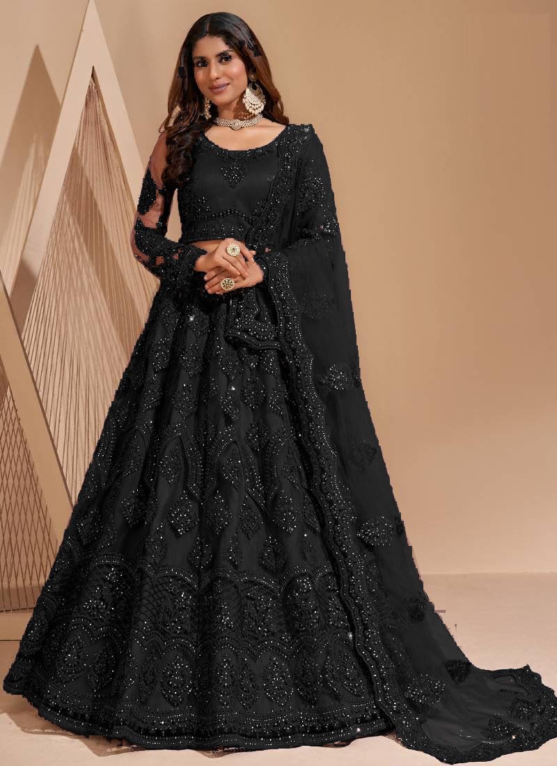 ZAALIMA FASHION Women's Semi Stitched satin blend Lehenga Choli with Embroidered Pattern Unstitched Blouse and Dupatta Set | Women's Lehenga Cholis