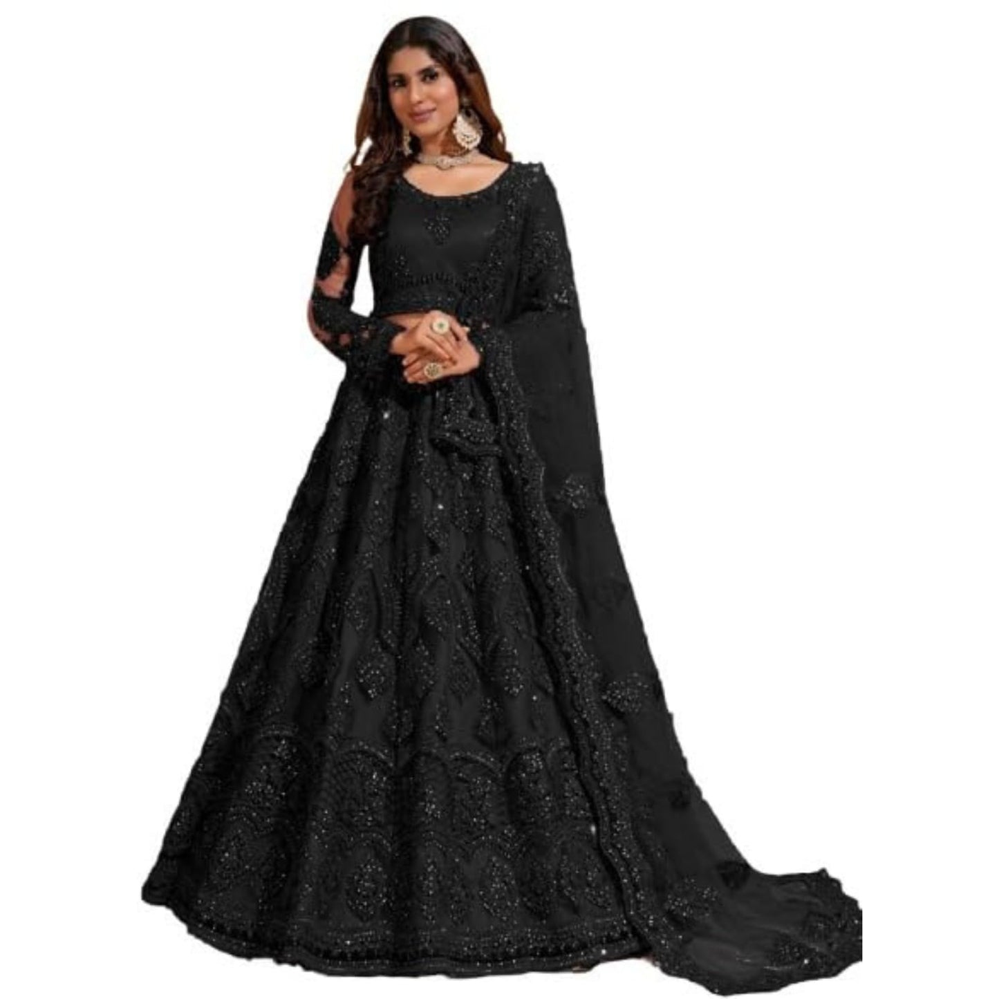 ZAALIMA FASHION Women's Semi Stitched satin blend Lehenga Choli with Embroidered Pattern Unstitched Blouse and Dupatta Set | Women's Lehenga Cholis