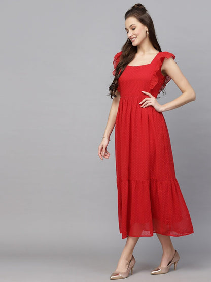 Georgette Jacquard Butti Square Neck Knee Length Western Dresses for Women (Dress2 89) 1
