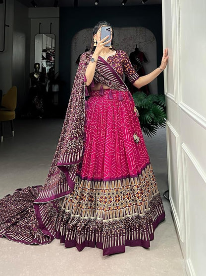 Trending Tussar Silk Lehenga Choli Print with Foil Work With Unstitched Blouse Patola Print Adorned with Foil Work For Navrati || Wedding