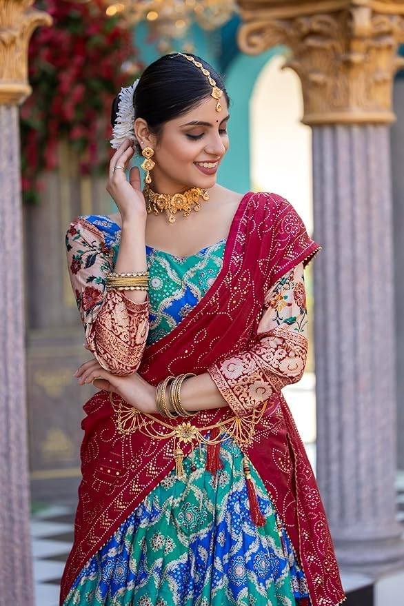 Trending Tussar Silk Lehenga Choli Print with Foil Work With Unstitched Blouse Patola Print Adorned with Foil Work For Navrati || Wedding