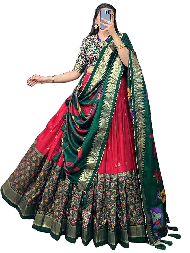 Trending Tussar Silk Lehenga Choli Print with Foil Work With Unstitched Blouse Patola Print Adorned with Foil Work For Navrati || Wedding