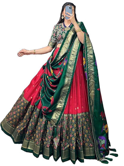 Trending Tussar Silk Lehenga Choli Print with Foil Work With Unstitched Blouse Patola Print Adorned with Foil Work For Navrati || Wedding