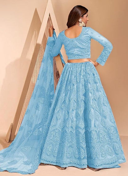 ZAALIMA FASHION Women's Semi Stitched satin blend Lehenga Choli with Embroidered Pattern Unstitched Blouse and Dupatta Set | Women's Lehenga Cholis