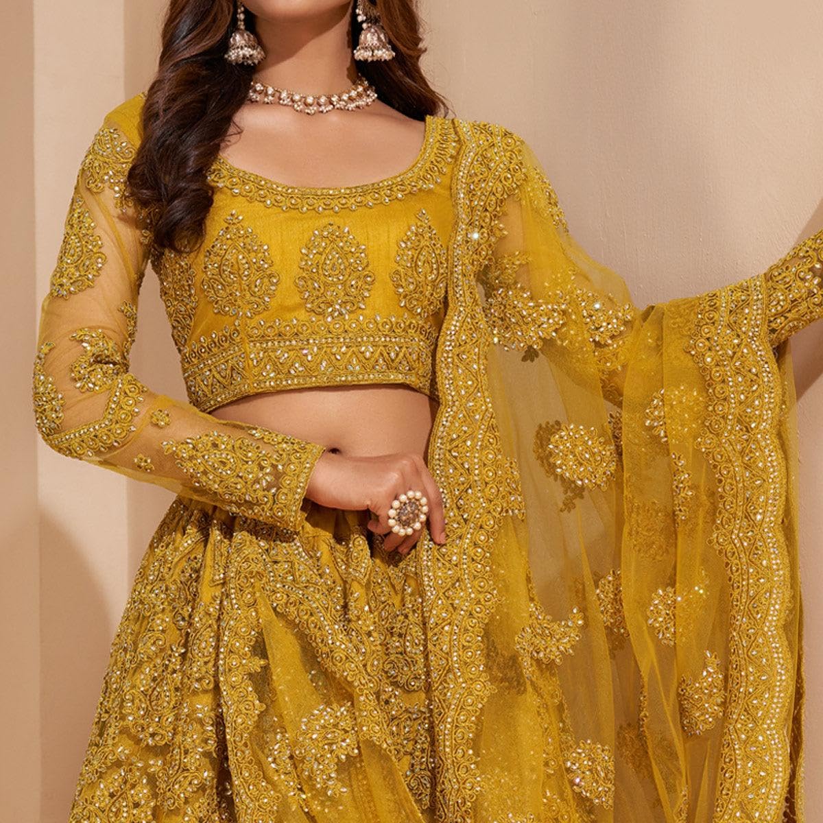 ZAALIMA FASHION Women's Semi Stitched satin blend Lehenga Choli with Embroidered Pattern Unstitched Blouse and Dupatta Set | Women's Lehenga Cholis