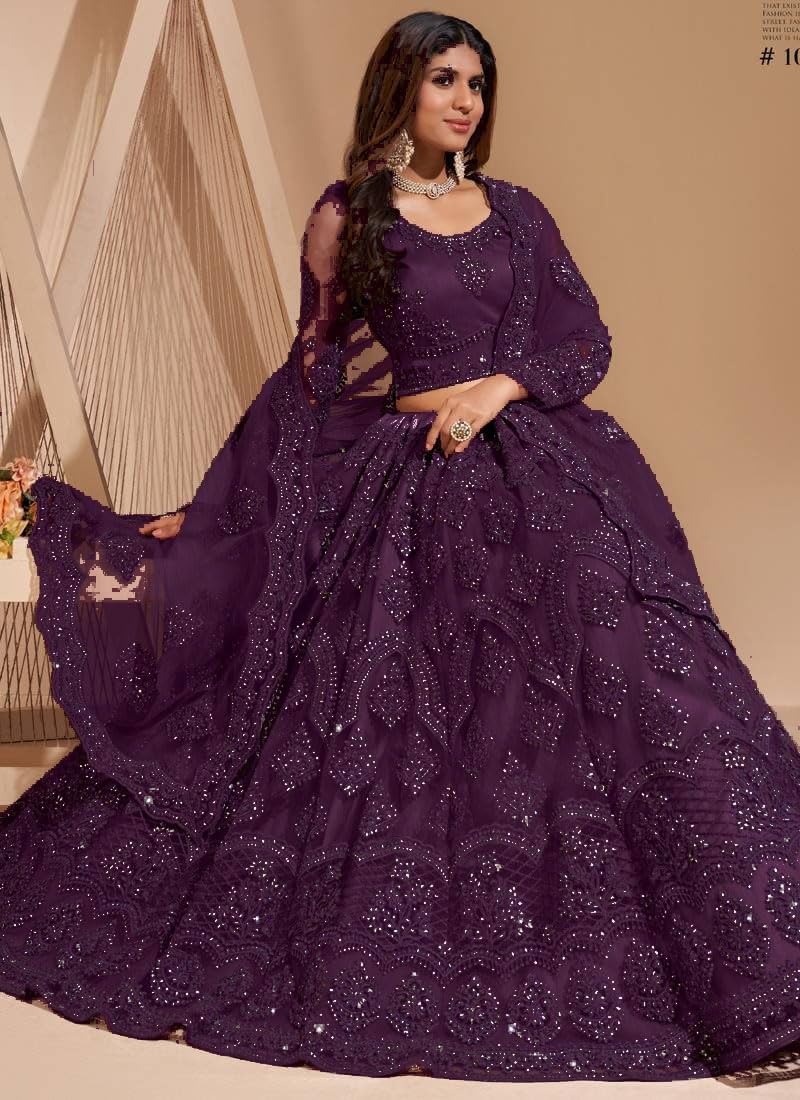 ZAALIMA FASHION Women's Semi Stitched satin blend Lehenga Choli with Embroidered Pattern Unstitched Blouse and Dupatta Set | Women's Lehenga Cholis