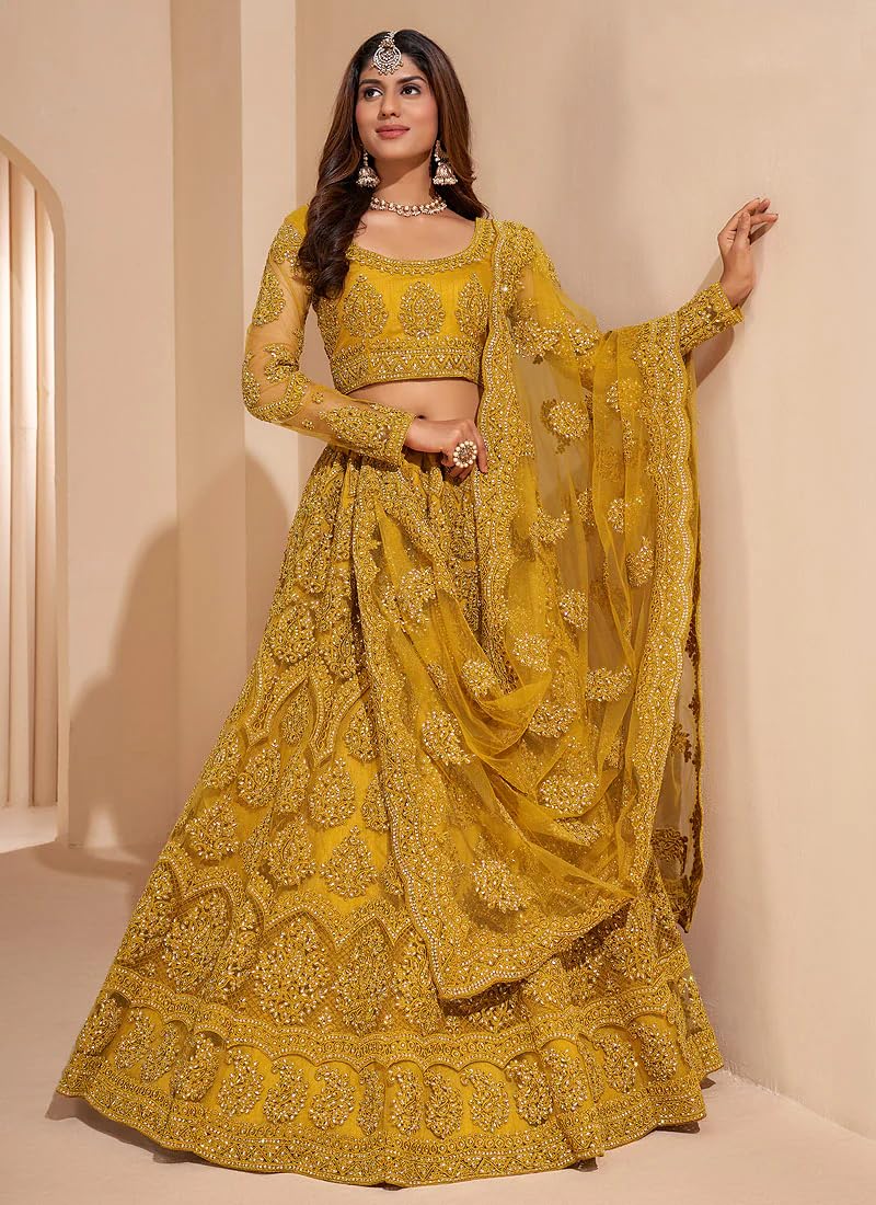 ZAALIMA FASHION Women's Semi Stitched satin blend Lehenga Choli with Embroidered Pattern Unstitched Blouse and Dupatta Set | Women's Lehenga Cholis